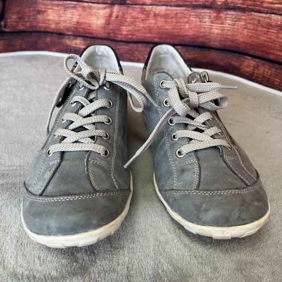 Remonte Jean Print Blue Lace Up Leather Sneakers - Picture 4 of 16